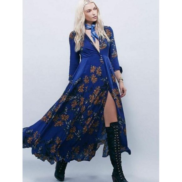 Free People Blue After The Storm Floral Dress